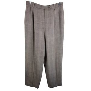 Talbots Vintage Tan Black Mini Checkered Worsted‎ Wool Tweed High Rise Pants 12